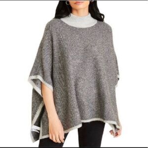 NWT Ann Taylor gray high turtle neck poncho sweaters cup sleeve pullover, Size S